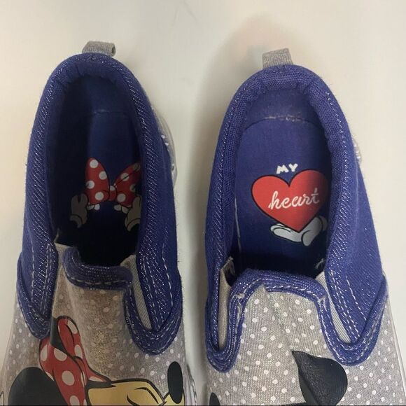 DISNEY Kids Minnie and Mickey Kissing Slip On Blue Sparkly Polka Dot Shoes - Picture 4 of 9